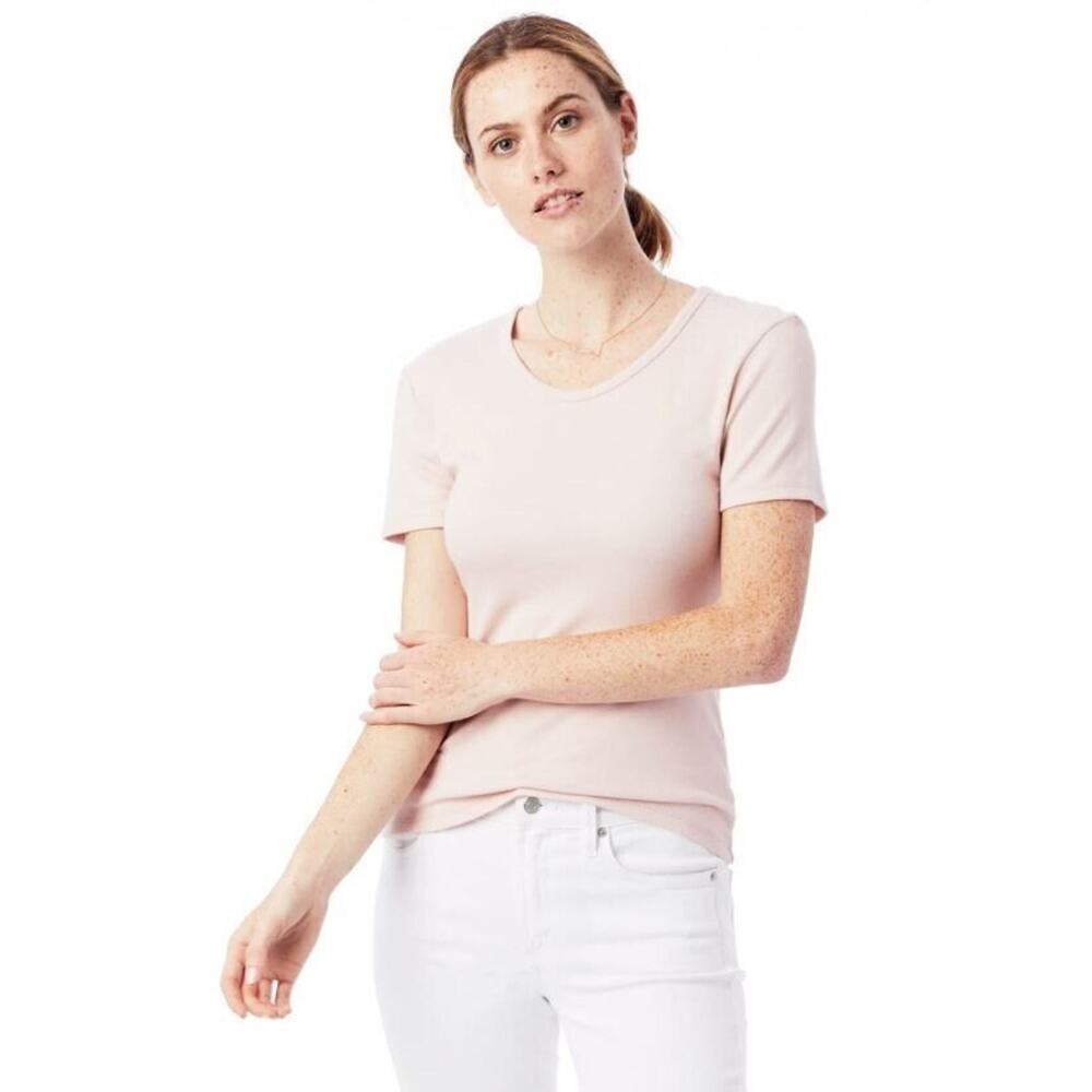 Alternative Womens The Mia Slinky Rib Crew T-Shirt In Faded Pink Xsmall MSRP $36